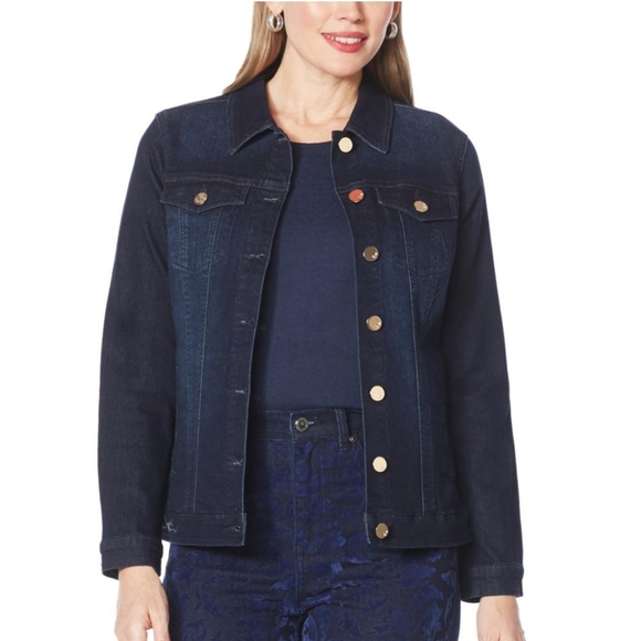 DG2 by Diane Gilman Classic Stretch Indigo Jeans Jacket - Size S - Picture 2 of 16
